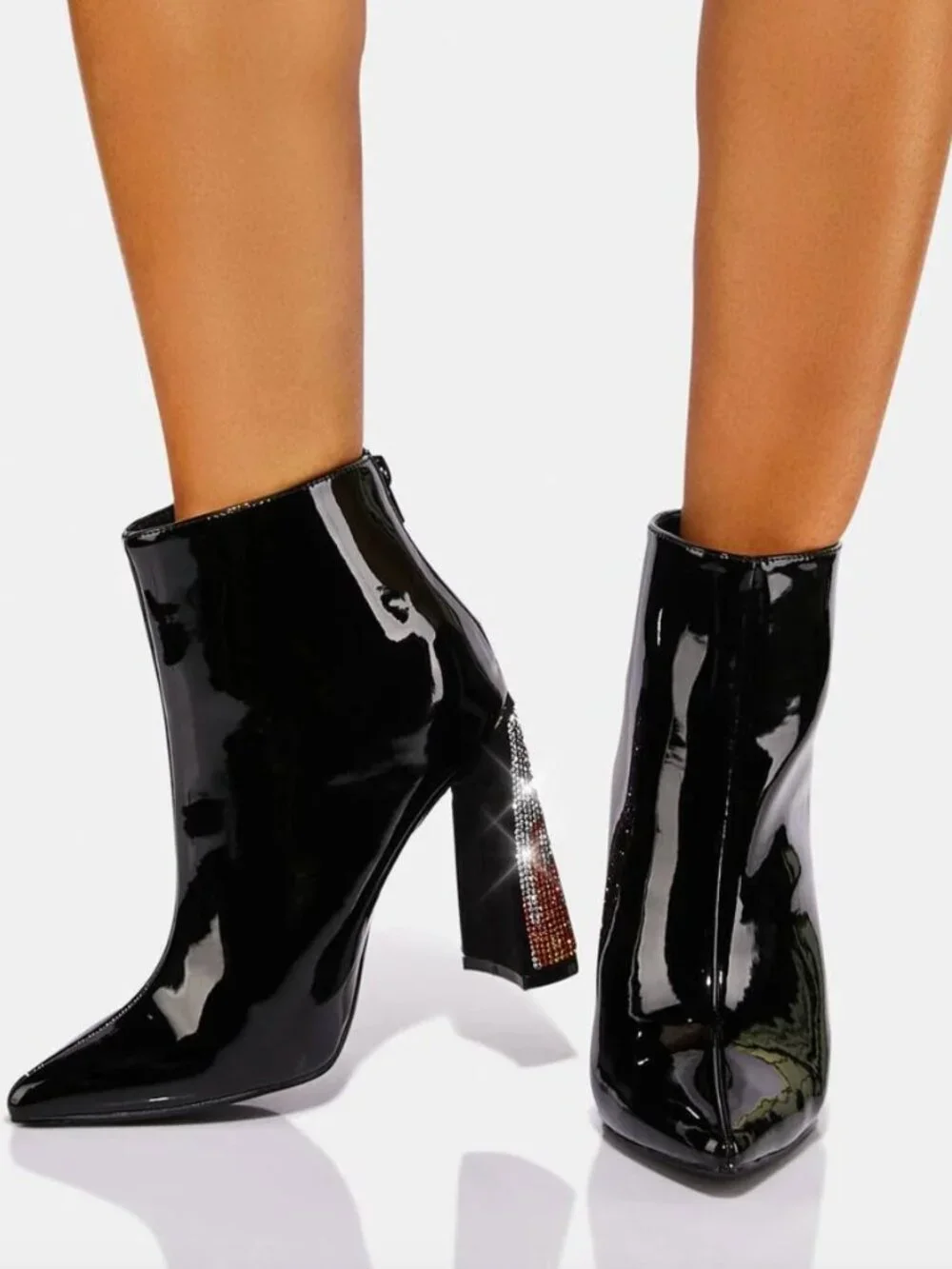 NEW! Dolls Kills Patent Women's Ankle Boots with Flame Crystal Heel Size 8.5